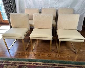 $1350, 1970s Mid Century Modern Brass, White Leather Chairs- Set of 6 (Italian)