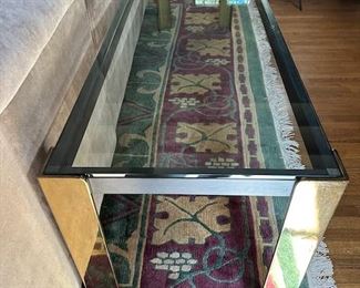 $400, 1970s Mid Century Modern Clear Glass, Brass, Metal Consol Table