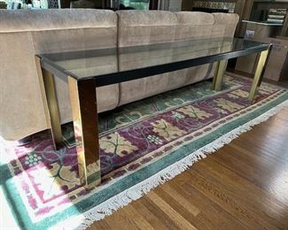 $400, 1970s Mid Century Modern Clear Glass, Brass, Metal Consol Table