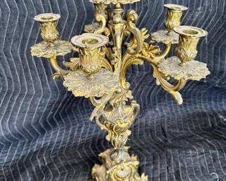 $1200, 19th Century French Gilded Mantle Clock and Candelabras Garniture