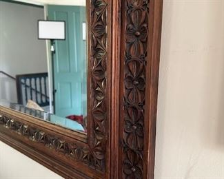 $550, Late 19th Century French Breton Brittany Carved Mirror 61 x 40.5 x 3