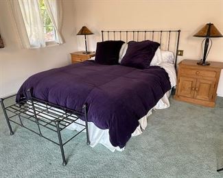 $200 Wrought iron bed frame and bench (the bench has a floral cushion)