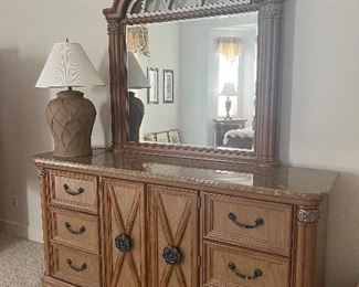 $400 - Stanley dresser w/mirror. Measurements: 74" x 20" x 38" for dresser (mirror measures 51" x 47"