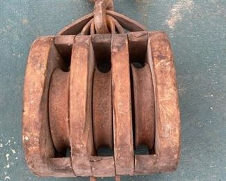Antique Triple Pulley Block With Hook