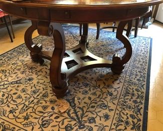 ROUND TABLE AND 6 CHAIRS WITH MATCHING BUFFET WITH LEAVES  