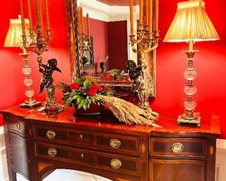 Gorgeous Hekman mahogany inlaid federal style sideboard
