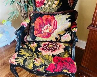 Tapestry with nailhead trim boudoir chair
