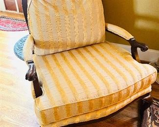 Pair of CR Laine gold striped Bergere chairs