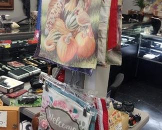 a bunch of mini garden flags