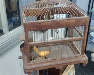 hanging birdcage with fake birdie !!