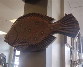 large wood carved flounder