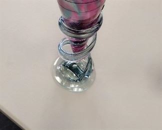 cranberry art glass candle holder