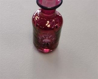 cranberry art glass bottle with stopper
