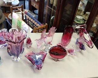 high end cranberry art glass collection