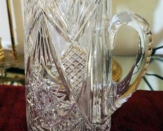 German Lead Glass 9.5" Pitcher And Stemmed Glasses Qty 6