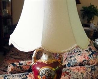 Vintage Pair Red Victorian Style Table Lamp 29"