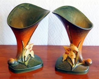 Roseville Pottery Zephyr Lily Siena 8" Vases #204-8 Qty 2