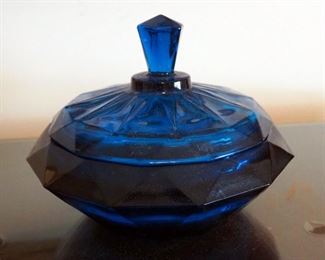 Mid Century Modern Viking Glass Bluenique Covered Candy Dish