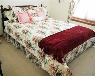 Wood Queen Size Bed, Includes Headboard 38.5" x 63", Frame, Box Springs, Mattress, Linens, And Draperies