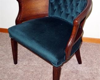 Button Tufted Upholstered Cane Woven Barrel Chair, 30" x 27" x 21"