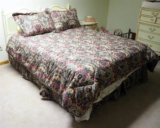 Johnson/Carper Queen Size Frnech Provicial Headboard With Matress, Boxspring, Frame And Bedding