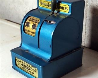 Uncle Sam's 3-Coin Pressed Metal Register Counting Bank