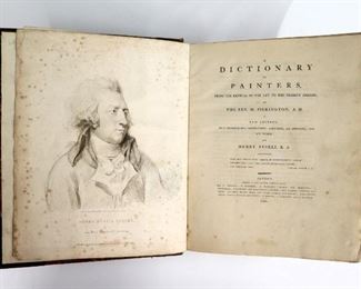 Fuseli, Henry & Pilkington, Mathew.  "A Dictionary of Painters from the Revival of the Art to the Present Period" Volumes I & II, New Edition, Illustrated.  London; John Crowder, 1805.  Half morocco over marbled boards, 4to (12" high).  Some wear and losses, pages with some toning, foxing and minor tears, book plates.  ESTIMATE $40-60