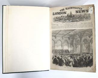 "The Illustrated London News" of 1865.  A bound folio featuring "The Illustrated London News" magazine spanning the year of 1865.  Clothbound, folio (15 1/2" high).  Minor wear, pages with some toning and stains, minor foxing, library stamp.  ESTIMATE $20-40