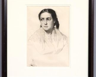 Hans Meyer, German, 1846-1919.  A late 19th century etching on paper, titled "Head of a Girl".  Signed "Hans Meyer" and dated "1871" in the plate mid right.  Some toning and rippling to paper, very slight foxing.  Image 8 x 11 3/4" high, in a molded frame with some wear, 17 1/2 x 22" high overall.  ESTIMATE $40-60