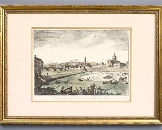 After William Hogarth, 1697-1764.  An 18th century engraving on paper titled "Marriage A-la-Mode" Plate II.  Signed "Wm Hogarth" in the plate lower left.  Some toning and rippling to paper, slight foxing.  Image 18 1/2 x 15 1/4" high, framed 26 1/2 x 23" high overall.  ESTIMATE $40-60