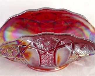 2 - Red Carnival Glass Bowl - 6 x 10
