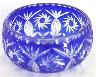9 - Bohemian cut to clear blue glass bowl - 8"
