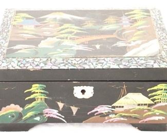 19 - Oriental Wood Jewelry Box - 9 x 6 x 5
