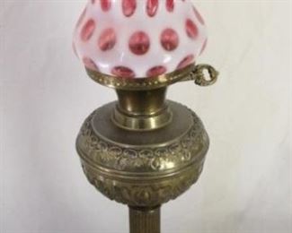 20 - Opalescent Cranberry Thumbprint Lamp - 17"
