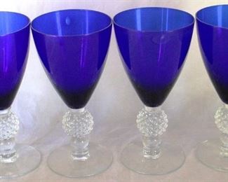 46 - 4 Morganton golf ball cobalt blue 7" goblets
