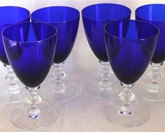 47 - 6 Elegant glass cobalt blue 6.5" goblets
