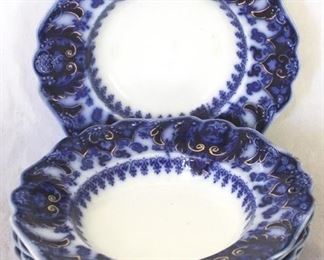 54 - 6 English 9" large flow blue soup bowls/plates
