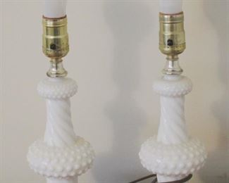 262 - Pair of Milk Glass Hobnail Lamps 12 tall
