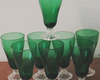 264 - 8 Vintage Forest Green glasses 7 tall
