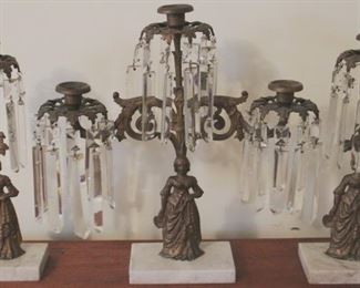 272 - 3pc Vintage Girandole prism candelabra set 15.5 tall
