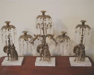 273 - 3pc Vintage Girandole prism candelabra set 15.5 tall

