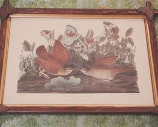 294 - Framed Print, vintage criss cross walnut frame 19x22
