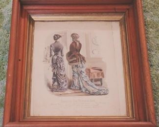 296 - Walnut shadowbox frame with fashion print 16x14
