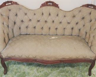298 - Carved Walnut Victorian tufted back sofa 54.5x30x19.5
