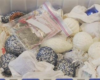 310 - Plastic tote full of Christmas Ornaments
