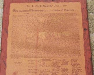 324 - Wooden Declaration of Independence plaque 22.5x16
