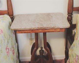 374 - Victorian Walnut Marble Top Table 29.5x16x22
