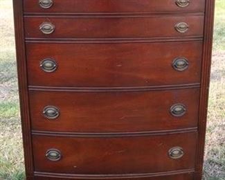 502 - Dixie mahogany bow front chest, 4 drawer 46.5 x 36.5 x 20
