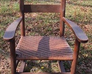 511 - Primitive woven seat rocking chair 34 x 23 x 15
