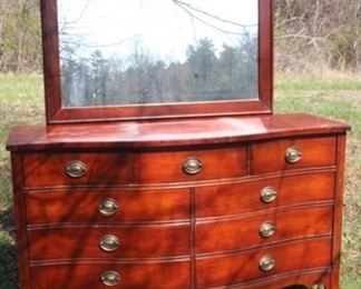 570 - Dixie mahogany bow front dresser with mirror 65 x 56 x 21.25
